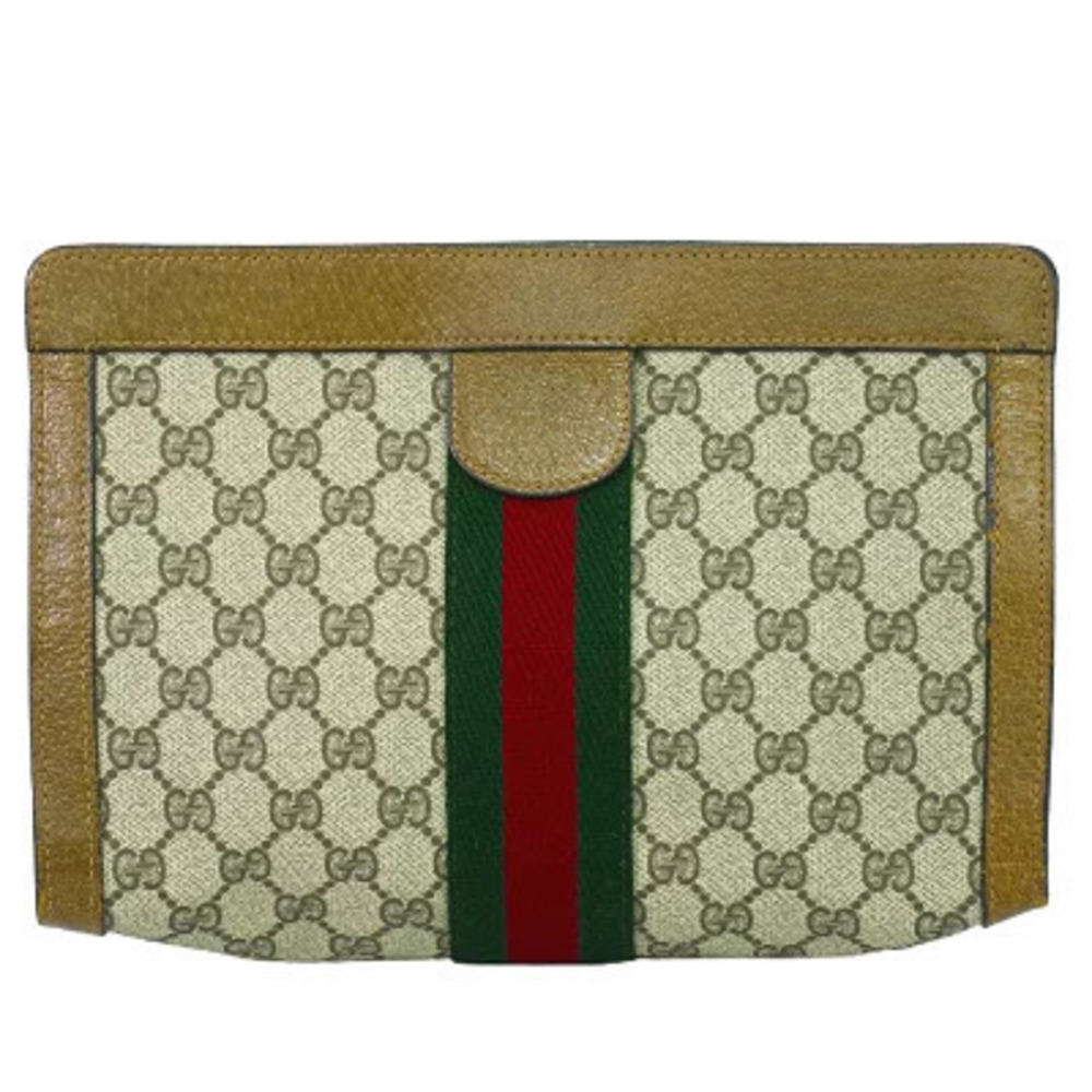 Gucci Sherry GG Supreme Pouch Shoulder Bag Canvas Leather Beige Brown